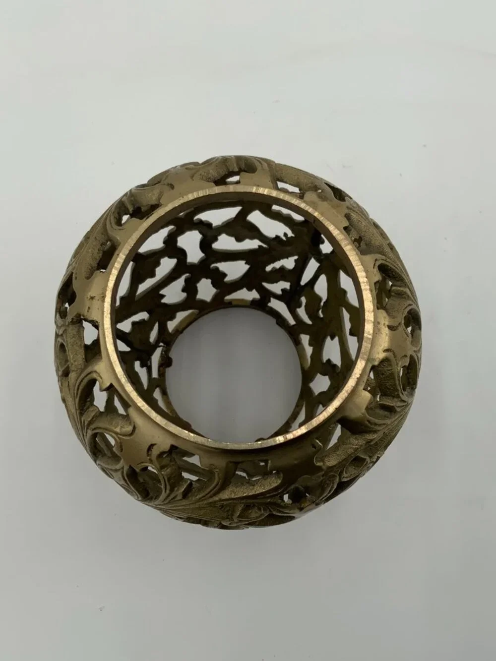 Brass Ornate Luminary Open Bottom Lattice Leaf Motif 5 1/2